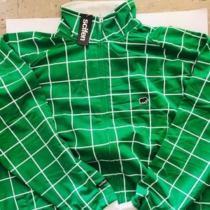 Green and white track jacket
